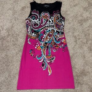 Reflections Vibrant Paisley Mini Dress in Black and Pink
